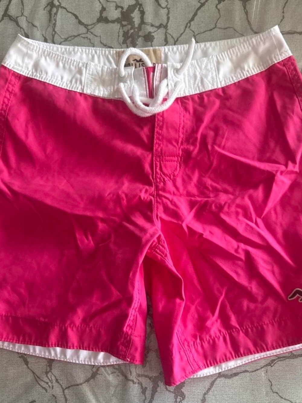 Hollister Hot Pink Men's Swim Trunks with White Waistband